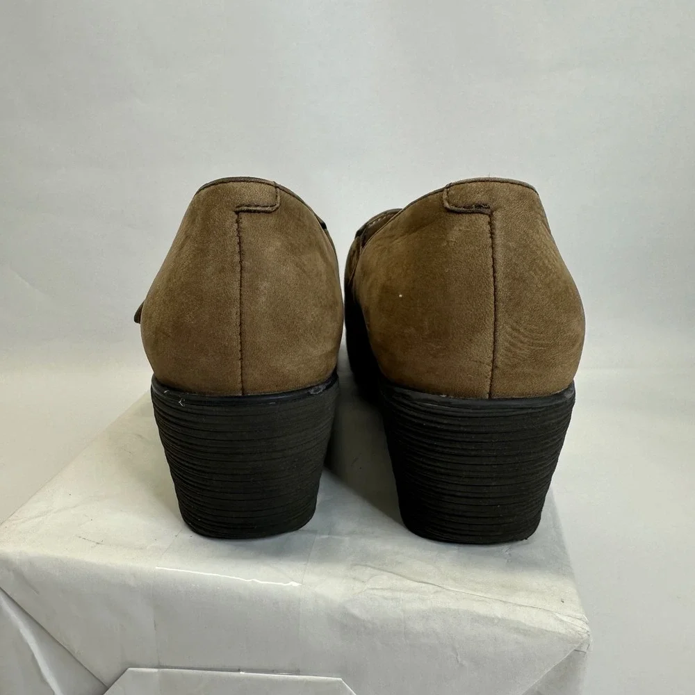 Dansko Brown Nubuck Leather Wedge Monk Strap Buckle Pumps Shoes Size 38 7.5-8
